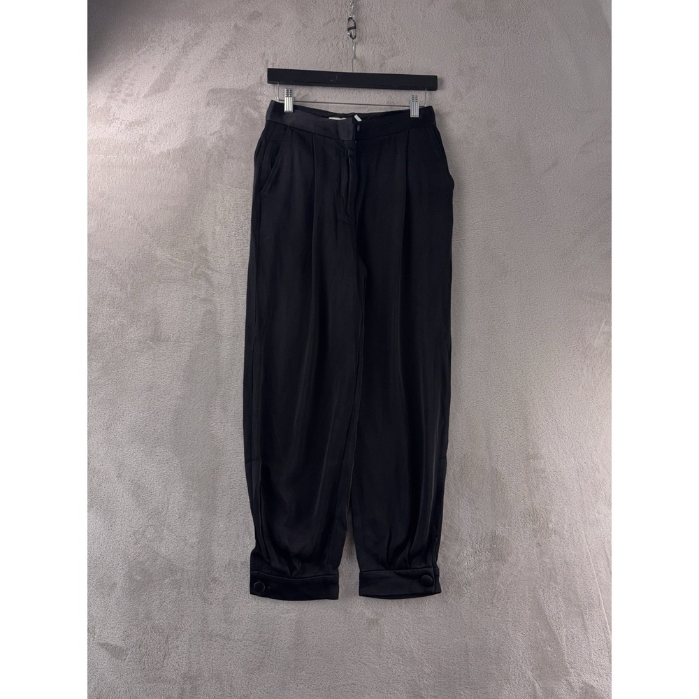 SANDRO Trouser Pants Womens Size 36 Black High Rise Pleated Ankle‎ Tab Hem